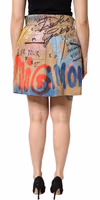 Beige Graffiti Print Cotton Blend Mini Skirt 4