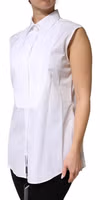 White Cotton Pleated Sleeveless Button Down Top 2