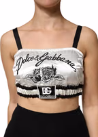 White Silk Satin Crop Black Logo Bralette Top 1