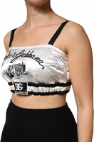 White Silk Satin Crop Black Logo Bralette Top 2