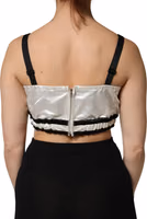 White Silk Satin Crop Black Logo Bralette Top 3