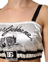 White Silk Satin Crop Black Logo Bralette Top 4