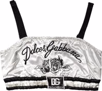 White Silk Satin Crop Black Logo Bralette Top 5