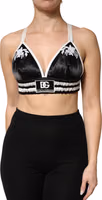 Black Floral Silk Satin Crop Logo Bralette Top 1