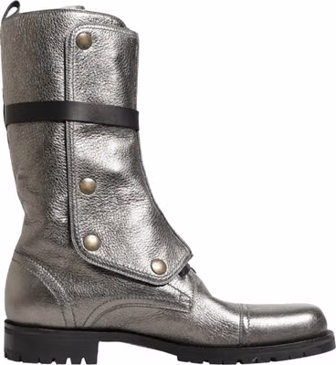 Metallic Leather Buckle Combat Boots Shoes