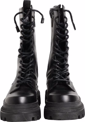 Black Leather Trek Sole Combat Boots Shoes
