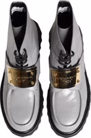 Gray Leather Logo Plaque Ankle Boots Shoes 1