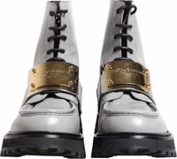 Gray Leather Logo Plaque Ankle Boots Shoes 2