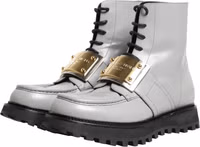 Gray Leather Logo Plaque Ankle Boots Shoes 3