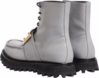 Gray Leather Logo Plaque Ankle Boots Shoes 4