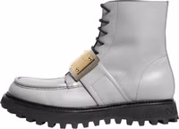 Gray Leather Logo Plaque Ankle Boots Shoes 5