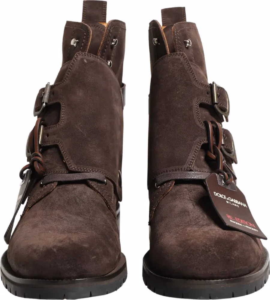Brown Suede Leather Buckle Ankle Boots Shoes