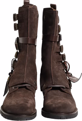 Brown Suede Leather Combat Ankle Boots  Shoes