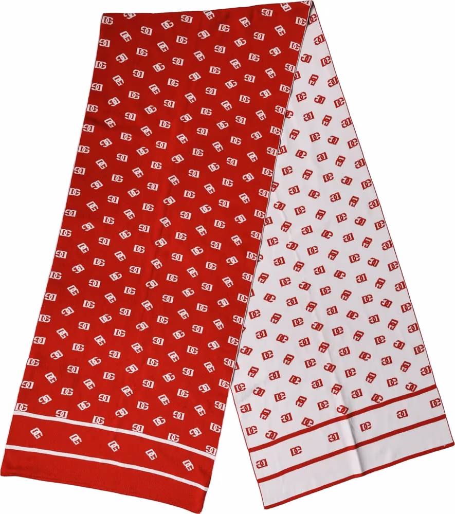 Red White Logo Print Foulard 201cm x 40.5cm  Men Scarf