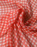White Red Check Silk Wrap Foulard 140cm x 136cm Scarf 3