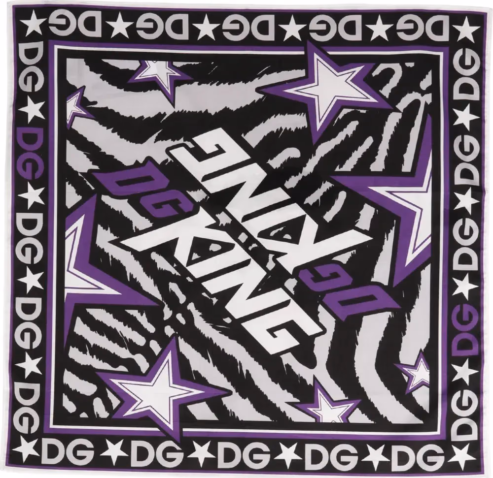 Black Purple DG King Cotton Foulard 51cm x 49.5cm Scarf