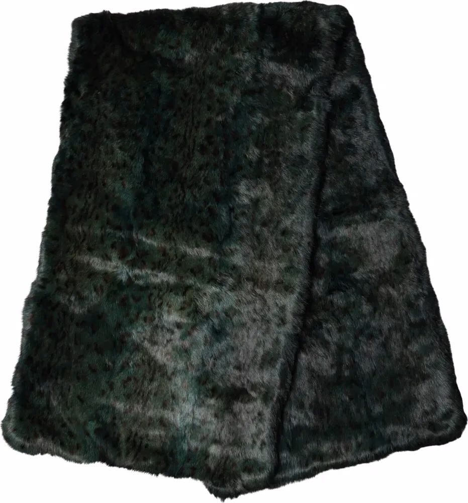 Black Green Stripe Fur Shawl Neck Wrap 180cm x49cm  Scarf