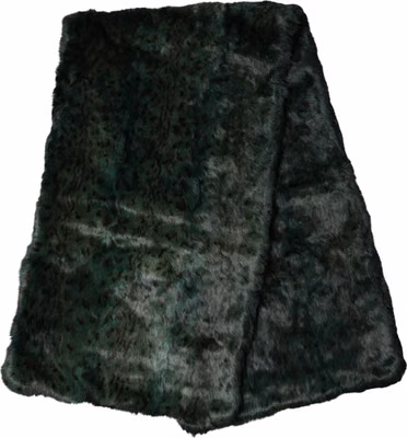 Black Green Stripe Fur Shawl Neck Wrap 180cm x49cm Scarf