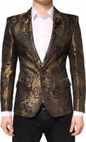 Gold Jacquard Single Breasted Tuxedo Blazer 1