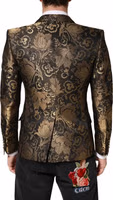 Gold Jacquard Single Breasted Tuxedo Blazer 3