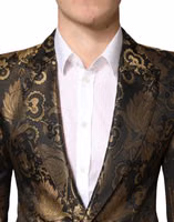 Gold Jacquard Single Breasted Tuxedo Blazer 4