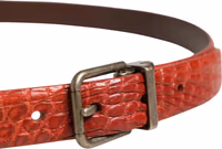 Red Leather Gold Tone Metal Buckle Men Belt 3