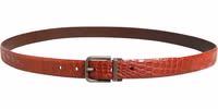 Red Leather Gold Tone Metal Buckle Men Belt 4