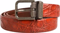 Red Leather Gold Tone Metal Buckle Men Belt 5