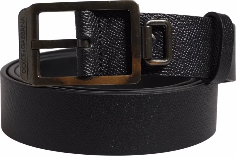 Black Calf Leather Gold Metal Buckle  Belt