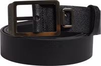 Black Calf Leather Gold Metal Buckle  Belt 1