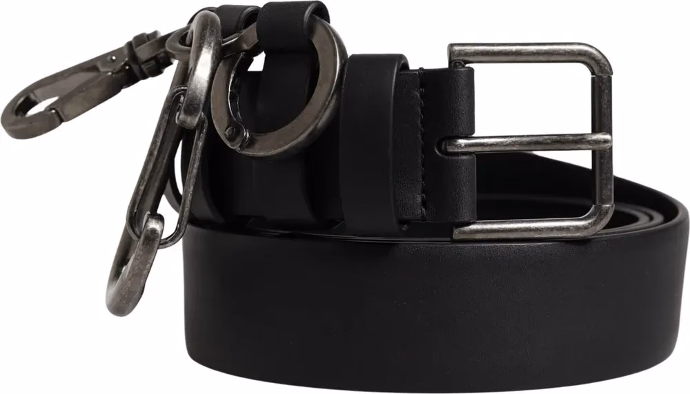Black Calf Leather Silver Metal Buckle Belt