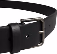 Black Calf Leather Silver Metal Buckle Belt 3