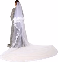 طرحة زفاف بيضاء طويلة من الدانتيل الزهري والنايلون بطول 3M 1
