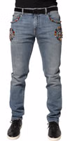 Blue Embellished Loose Cotton Men Denim Jeans 1