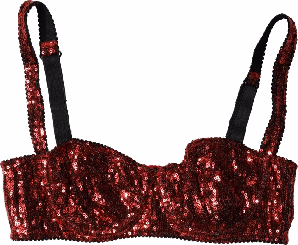 Red Sequined Nylon Balconnet Bra Underwear