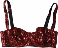 Red Sequined Nylon Balconnet Bra Underwear 1