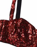 Red Sequined Nylon Balconnet Bra Underwear 2