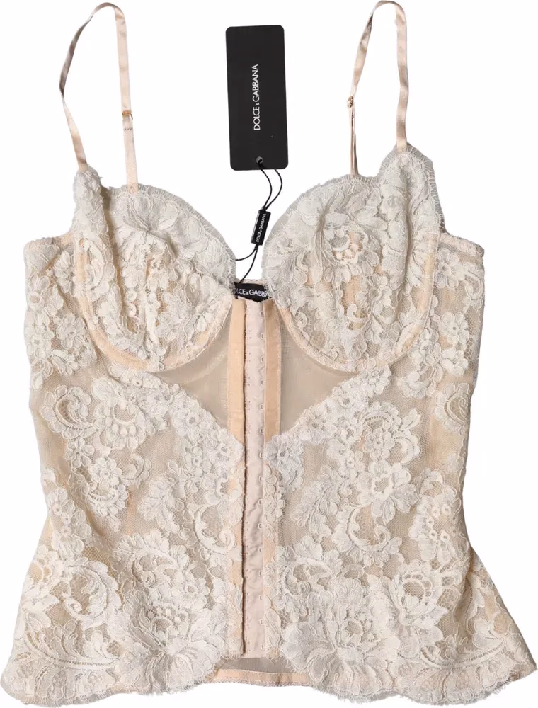 Beige Floral Lace Corset Lingerie Underwear