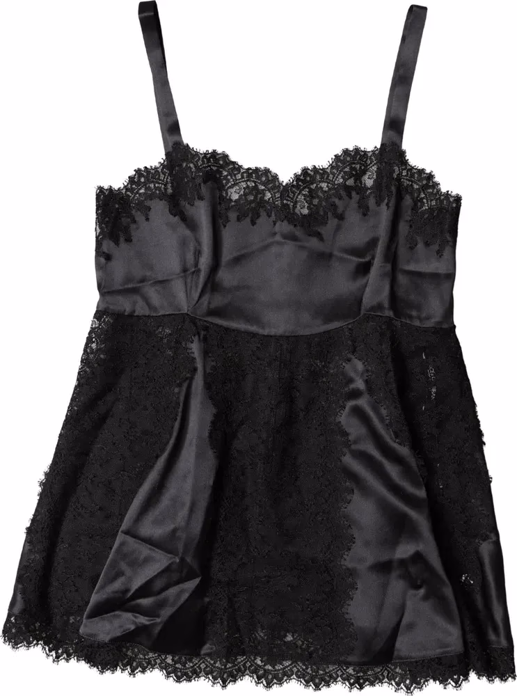 Black Silk Lace Trim Lingerie Top Underwear