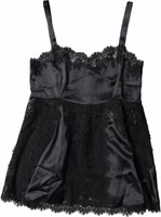 Black Silk Lace Trim Lingerie Top Underwear 1