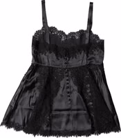 Black Silk Lace Trim Lingerie Top Underwear 3