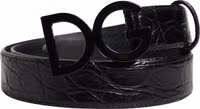 Men Black Exotic Leather Logo Buckle Belt 1