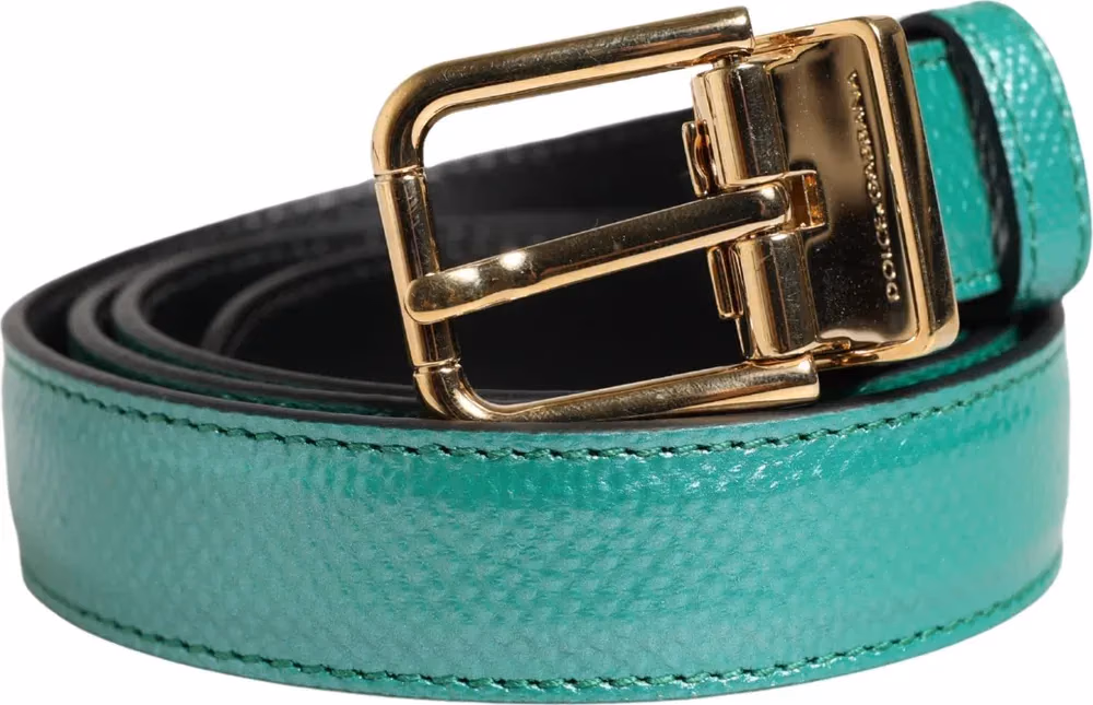 Men Green Classic Leather Metal Buckle Belt