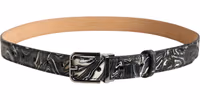 Men Black Marble Leather Metal Buckle Belt 2