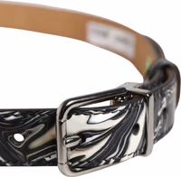 Men Black Marble Leather Metal Buckle Belt 3