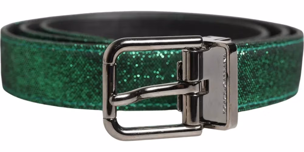 Men Green Lurex Polyester Metal Buckle Belt