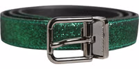 Men Green Lurex Polyester Metal Buckle Belt 1