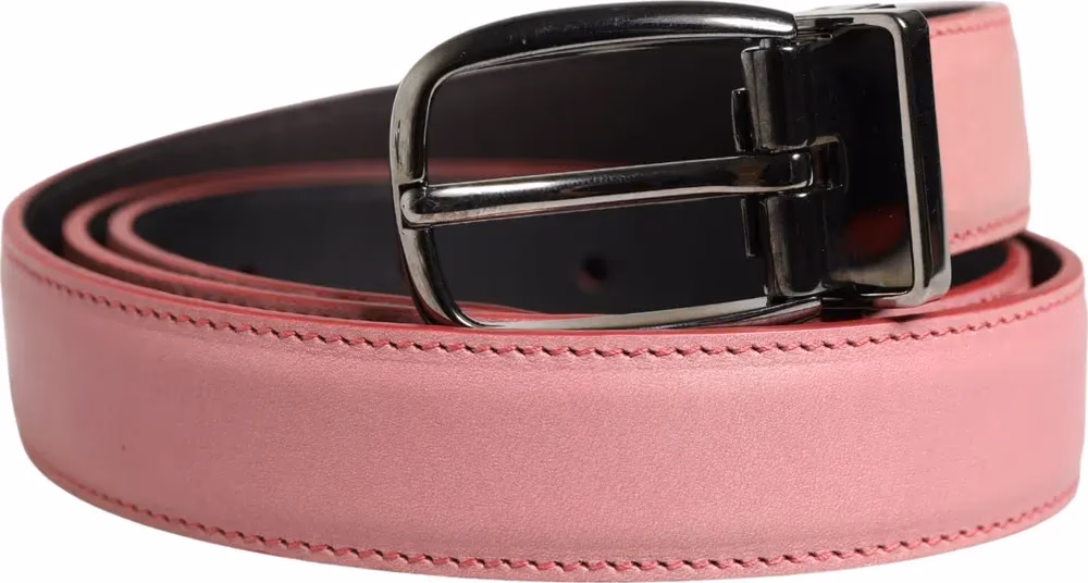 Men Pink Classic Leather Metal Buckle Belt