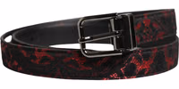 Black Red Polyester Silver Metal Buckle Belt 1