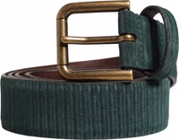 Men Green Velvet Leather Metal Buckle Belt 1